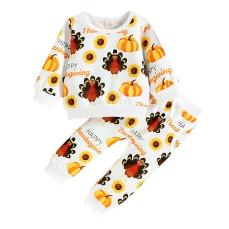 

Bagilaanoe 2Pcs Toddler Baby Girl Boy Thanksgiving Outfit Turkey Print Long Sleeve Sweatshirt Pullover Tops + Trousers 3M 6M 12M 18M 24M 3T Fall Casual Long Pants Set