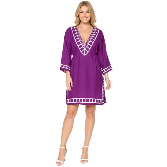 HAPPY BAY Women's Beachwear Short Summer Beach Dress Bathing Suit Cover ups 8-12 Purple, Solid