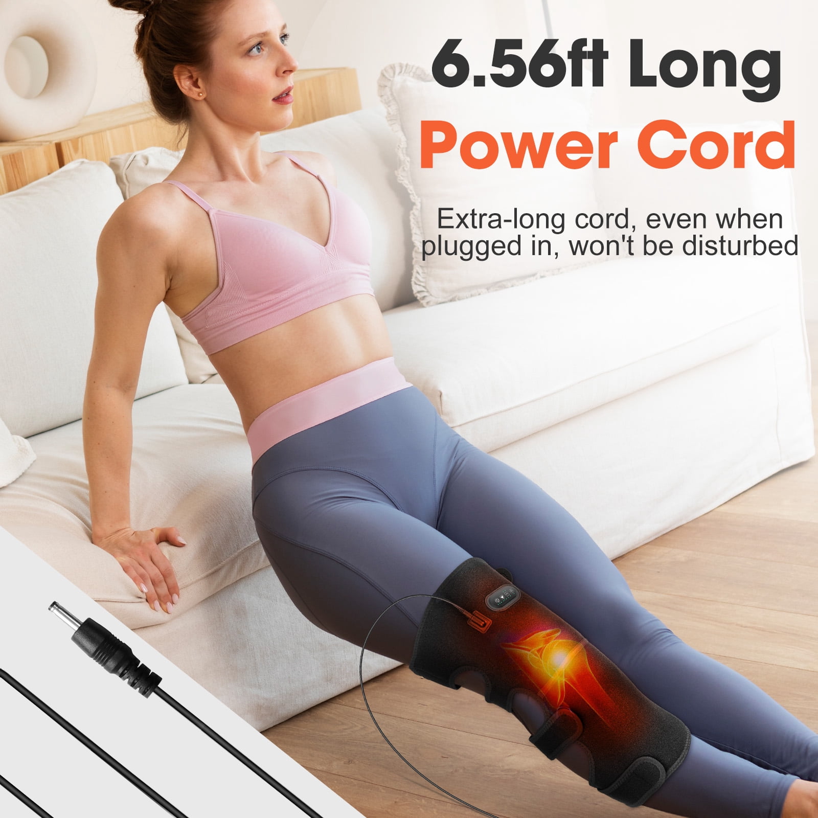 Knee Massager with Heat & Vibration, Large Heating Pad for Thigh & Knee & Calf Discomfort Relief, Knee Heated Brace Leg Massager 3X Coverage,5 Vibration Modes 3 Heat Levels,AC Adapter Heating Faster