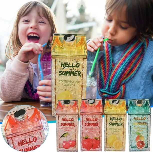 Botella de agua para cartón de leche - Vaso de frigorífico de doble capa impermeable de 400 ml • Botella transparente de plástico portátil para viajes al aire libre, acampada deportiva