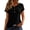 Black, variant on Short Sleeve Womens Eyelet Tops Solid Scoop Neck T Shirts Buttons Blouses Business Casual Outfits Slim Fit