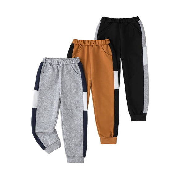 Toddler Boys Clothes Boys Pants Toddler Kids Boys Sweatpants 3 Pack Elastic Waist Joggers Color-blocked Pants 2T 3T 4T 5T Size 6 7 Black Gray Brown