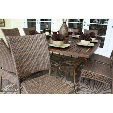 Hospitality Rattan Grenada 9 Piece 60 in. Square Slatted Table Patio Dining Set - Viro Fiber Antique Brown - Seats 8