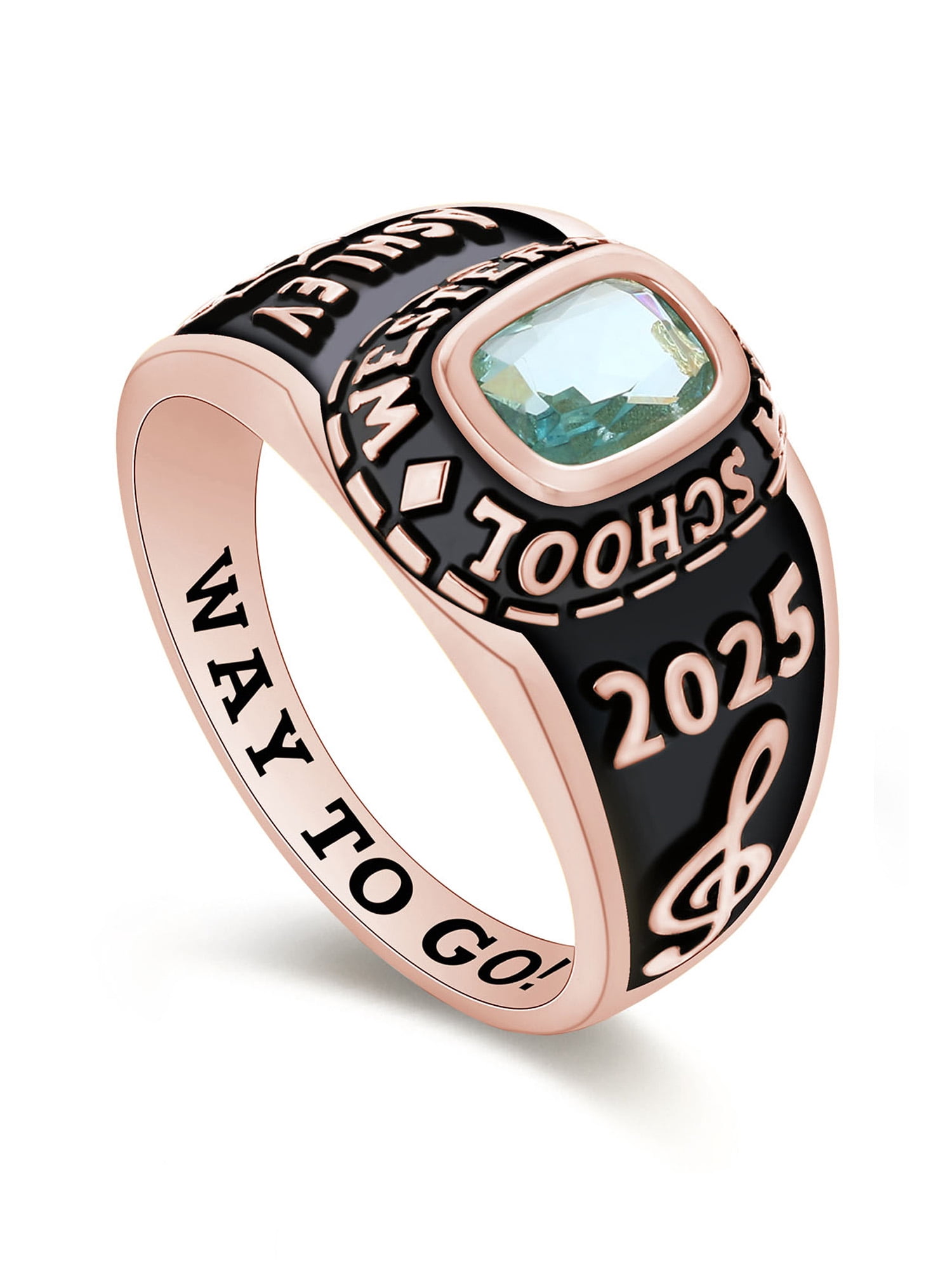 Mementos USA Customized Small Women's Class Ring for High School College-Sterling Silver/Rose Gold