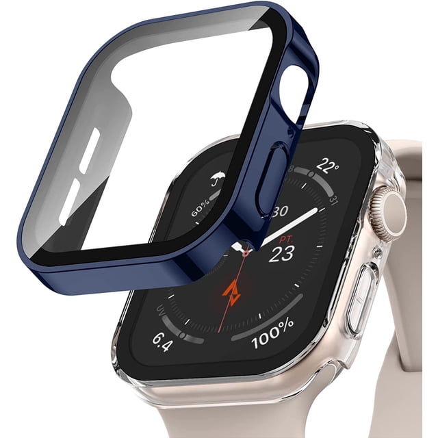 2 Pack Étui Rigide Compatible avec Apple Watch 41mm Série 8 Série 7 avec Protecteur d'Écran en Verre Trempé, Couverture de Protection Durable Ultra-Mince Bleu/clair pour iWatch