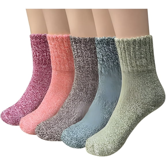 TELOLY 5 Pairs Women'S Wool Socks Winter Warm Socks Crew Casual Hiking Socks