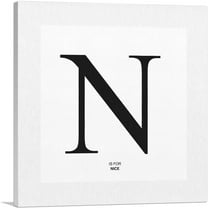 ARTCANVAS Modern Black and White Gray Serif Alphabet Letter N Canvas Art Print - Size: 18" x 18" (0.75" Deep)