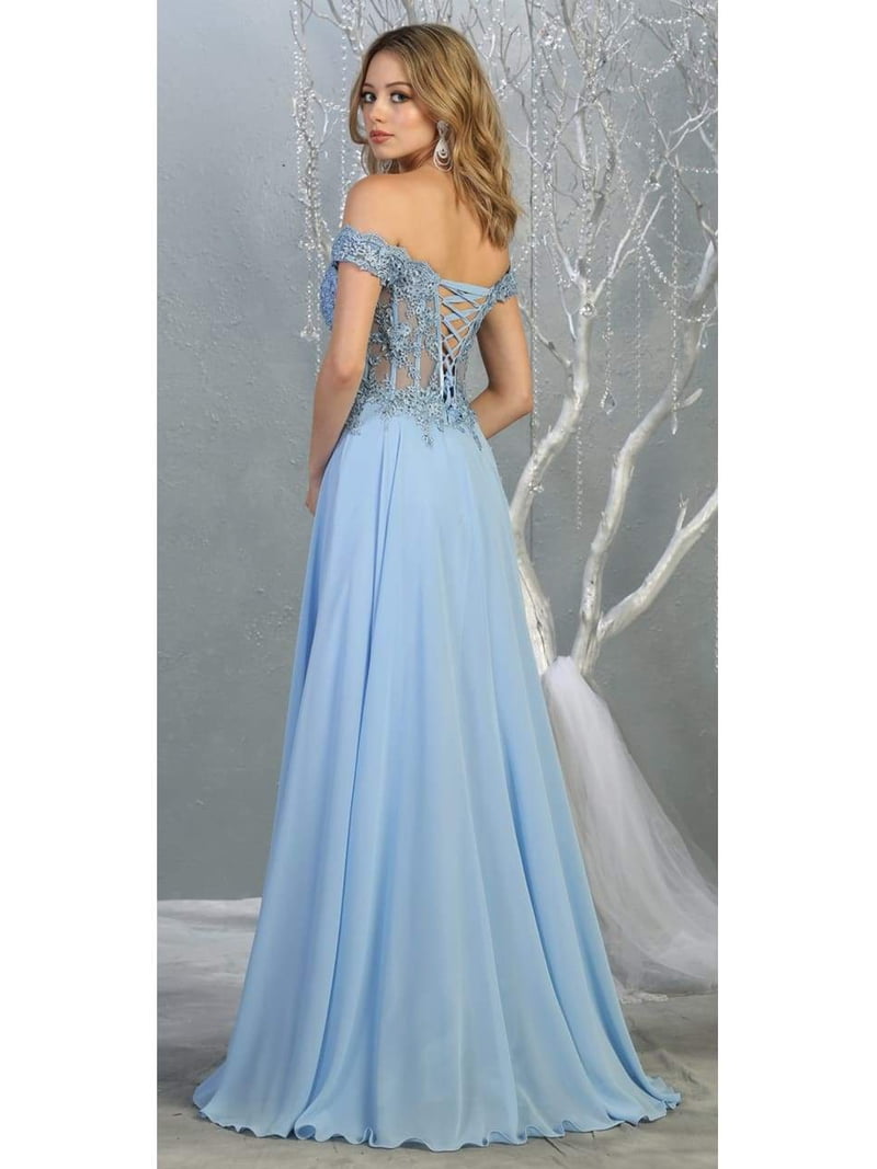 Womens Peri Blue Evening Formal Prom Long V-Neck Off The Shoulder A-Line  Plus Size Dress - Walmart.com
