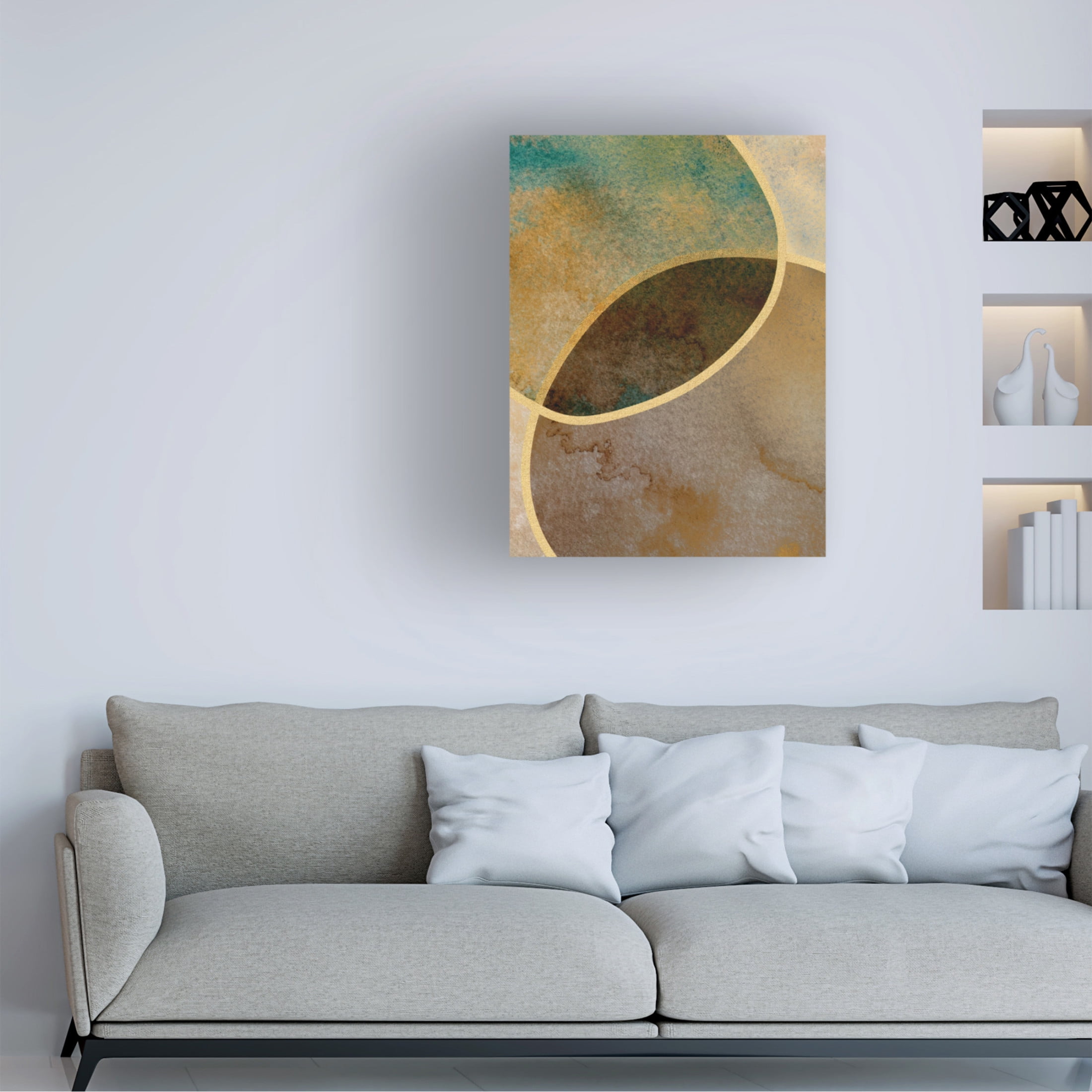 Canvas Wall Art - Bilge Paksoylu 'Abstract Circles With Gold 2' Wall Art for Living Room, Bedroom, or Office Décor by Trademark Fine Art - 35 x 47 Inches