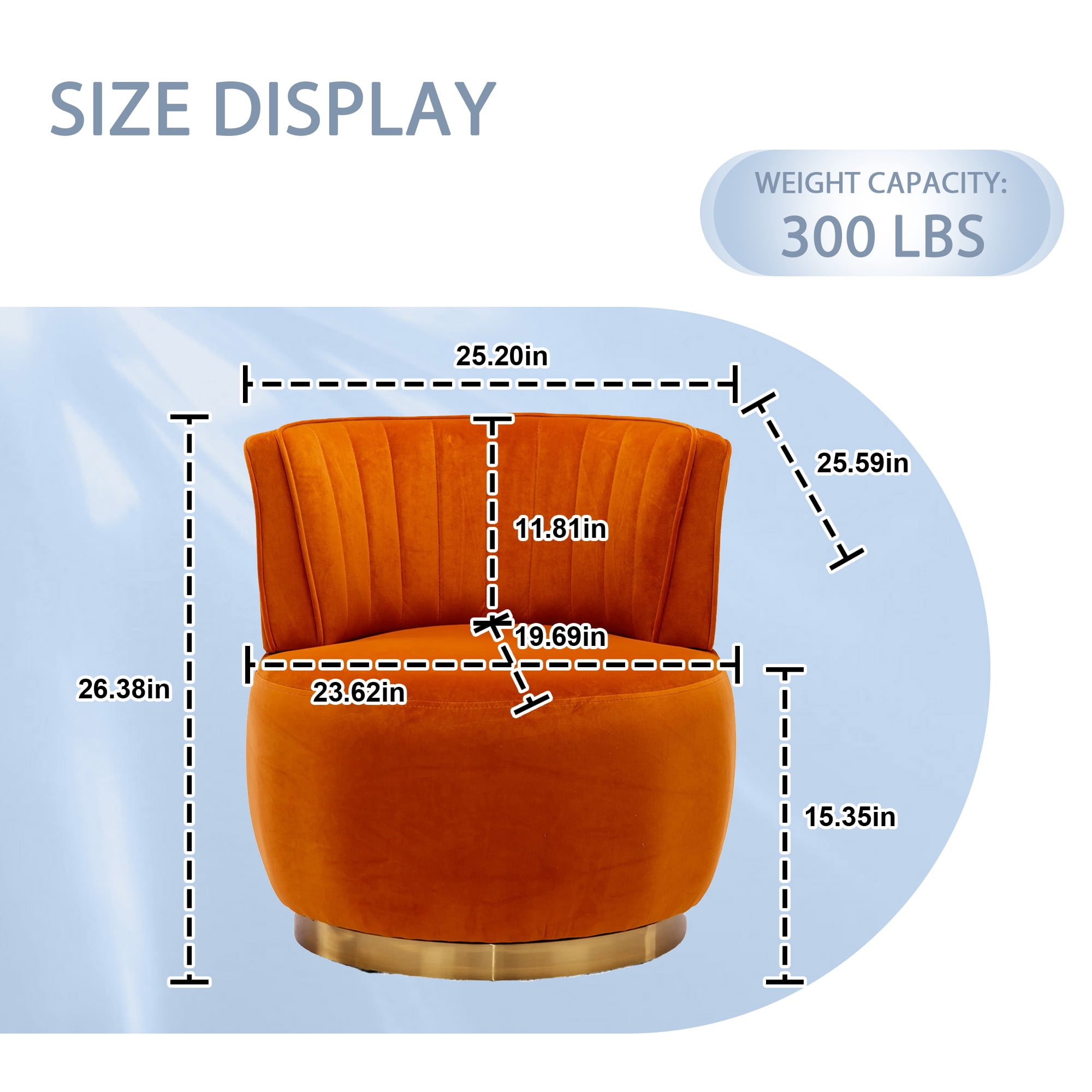 MOONMISS Velvet Upholstered 360 Degree Swivel Armless Round Barrel Chairs for Living Room-Orange