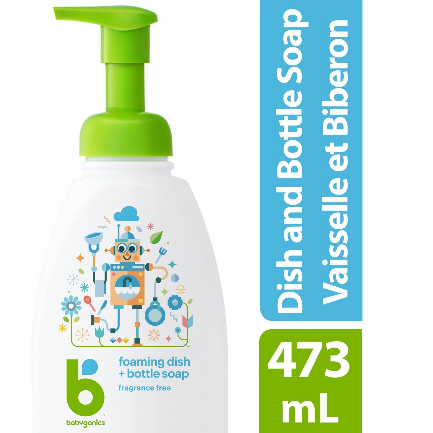 Babyganics moussant plat & bouteille de savon, sans parfum, 473ml