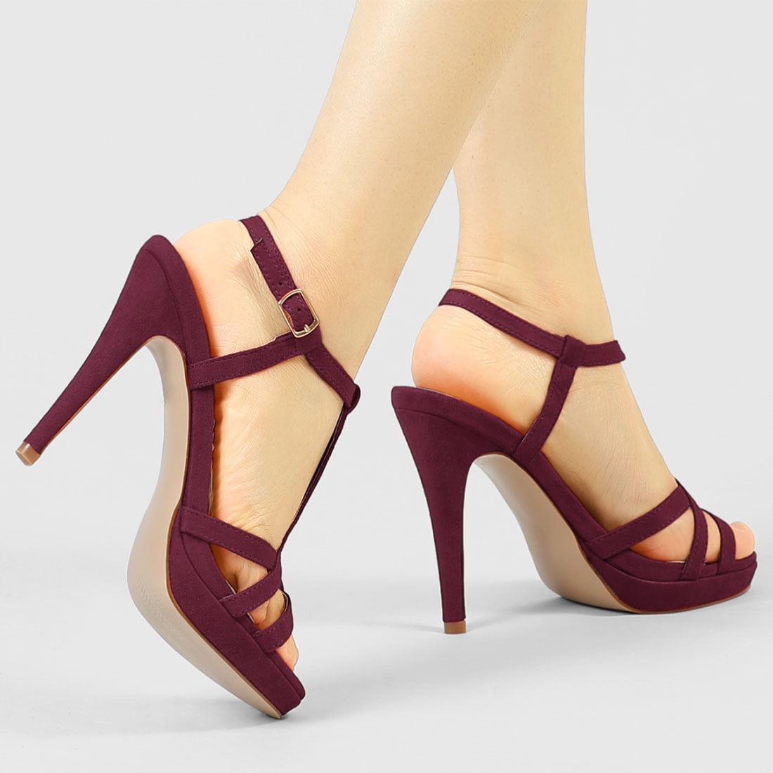 DARING DIVA Women's Slingback Stiletto Heel Sandals Burgundy US 9/UK 7/EU 40