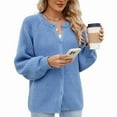thumbnail image 3 of Womens Button Down Long Sleeve Chunky Soft Knit Sweater Fall Open Front Loose Casual Cardigan Coat  Blue M, 3 of 8