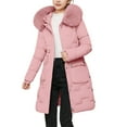 thumbnail image 2 of Women's Slim Fit Mid-Length Puffer Coat, Waist Defining Quilted Jacket, Faux Fur Trim Hooded Parka, Winter Fashion Coat, Cold Weather Outerwear, Tapered Waist Parka Pink L, 2 of 5