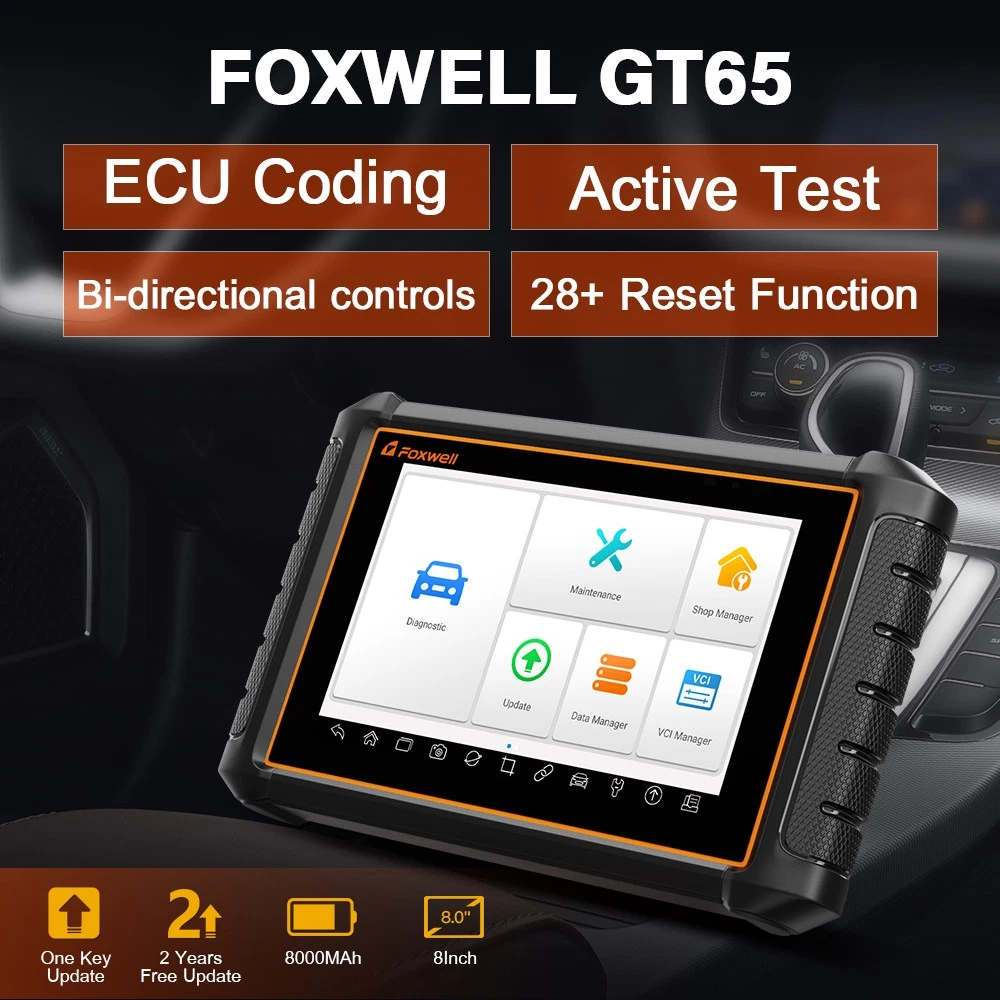 FOXWELL GT65 OBD2 Scanner All System Bidirectional Car Diagnostic Scan Tool, 24+ Resets ECU Cod-ing Oil Reset  8 inches Diagnostic Tool 2 Years Free Upgrade