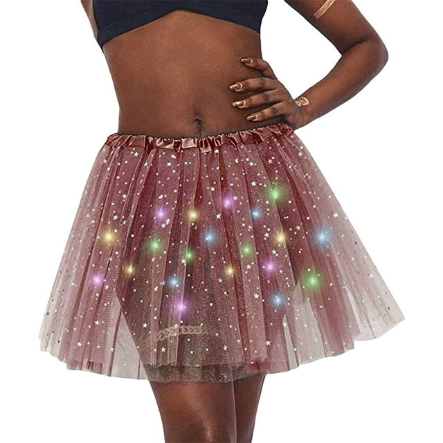 SUNSIOM Women Cos-Play Half Dress, Mesh Star Pattern Lighting Lamp Princess Cute Dancing Skirt
