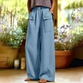 thumbnail image 4 of GUACER Women's Linen Blend Pants Button Cargo Pockets High Waist Loose Wide Leg Casual Trousers, 4 of 9