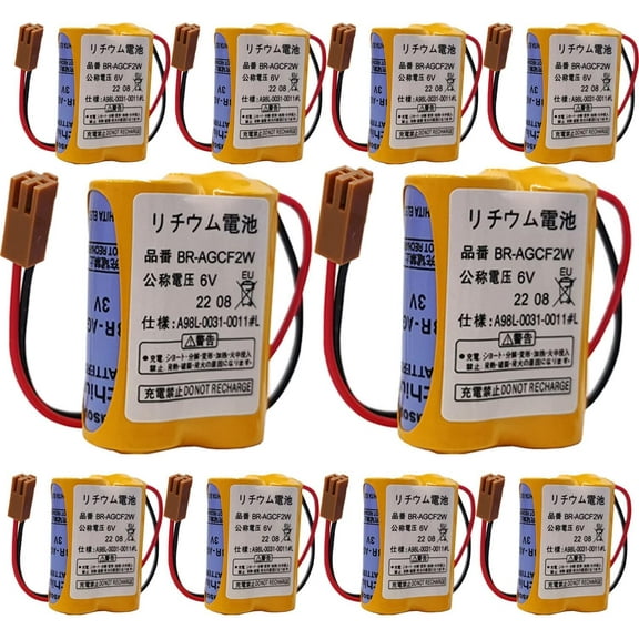 (Pack of 10) 2200mAh BR-AGCF2W 6V A98L-0031-0011 PLC Lithium Battery with Brown Plug for FANUC Backup Power, A98L-0031-0011#L A06B-6093-K001 Battery