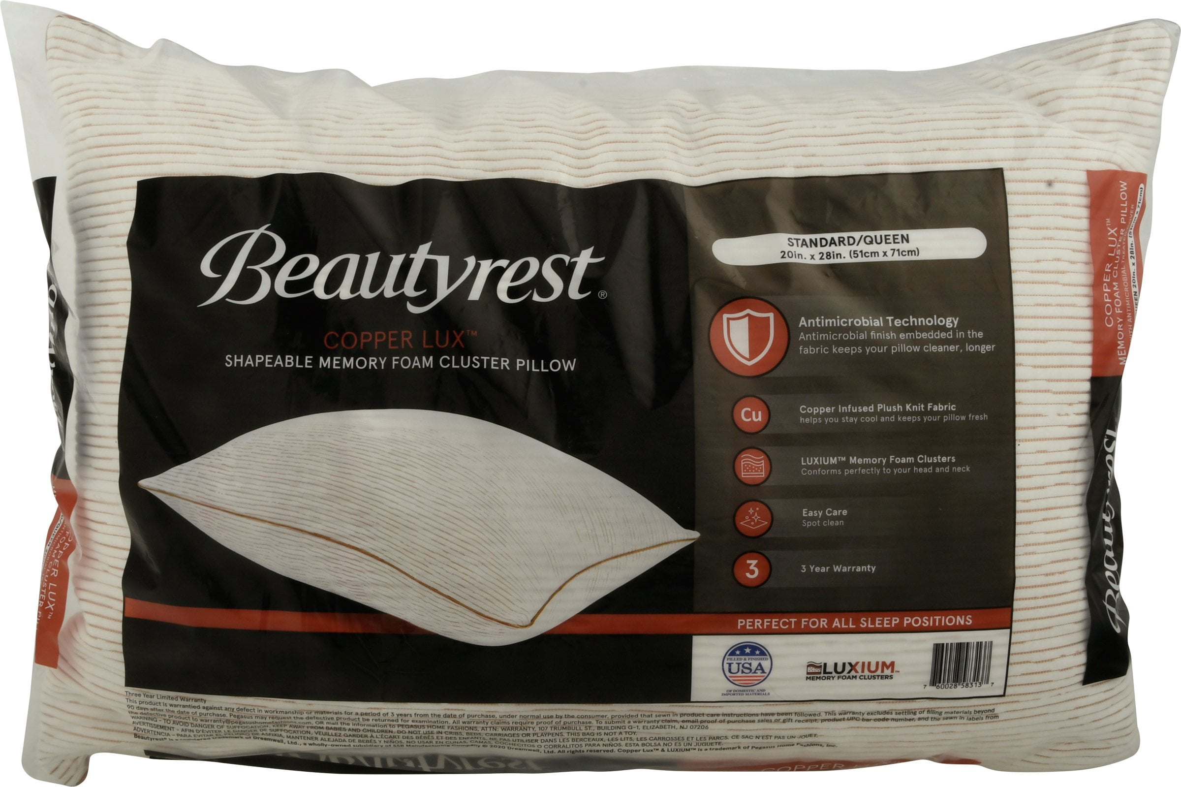 beautyrest cluster foam comfort pillow