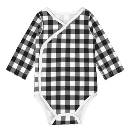 

Coaee Black White Plaid for Soft Cotton Baby Long-Sleeve Bodysuit Girls Boys Bodysuit Romper