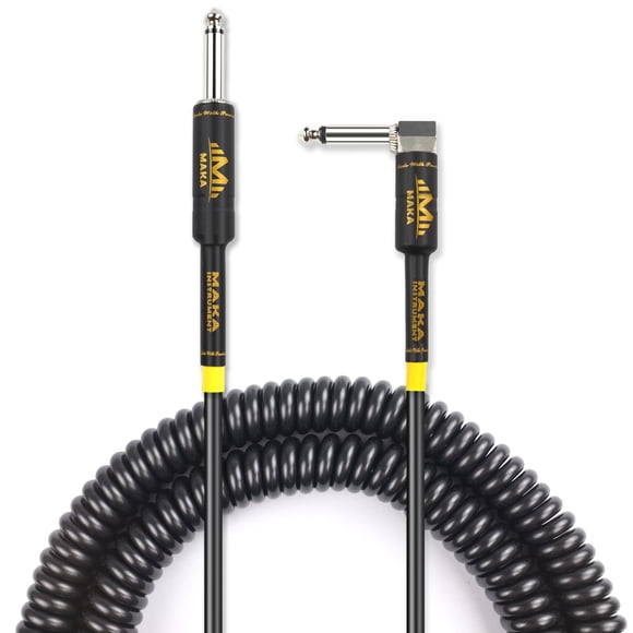 M MAKA Premium Guitar Coil Cable 30 Feet, Instrument Coiled Curly Cord for Guitar Bass, 1/4 inch Right Angle to Straight, Pearl Black