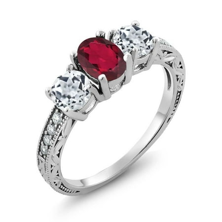 - Gem Stone King 1.92 Ct Oval Red Mystic Topaz White Topaz 925 Sterling Silver Ring