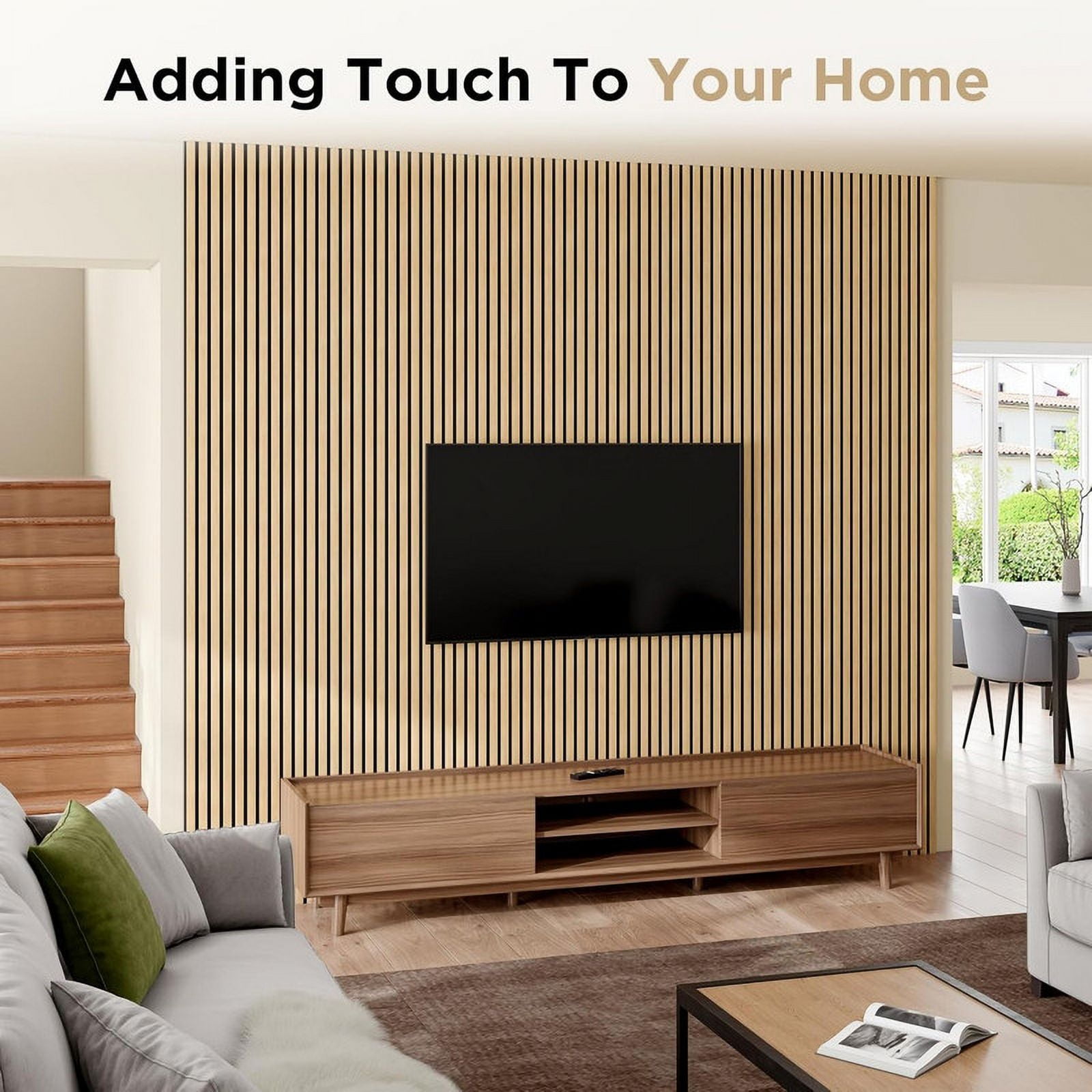 Easy4Home 4Pcs Wood Slat Acoustic Panels 94.5" x 12.6" Soundproof Wall Panels,White Oak