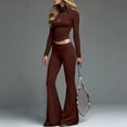 thumbnail image 6 of Idoravan sets for women clothing two piece casual Women Solid Color High Neck Long Sleeves Low-rises Bells-bottoms Suit, 6 of 7