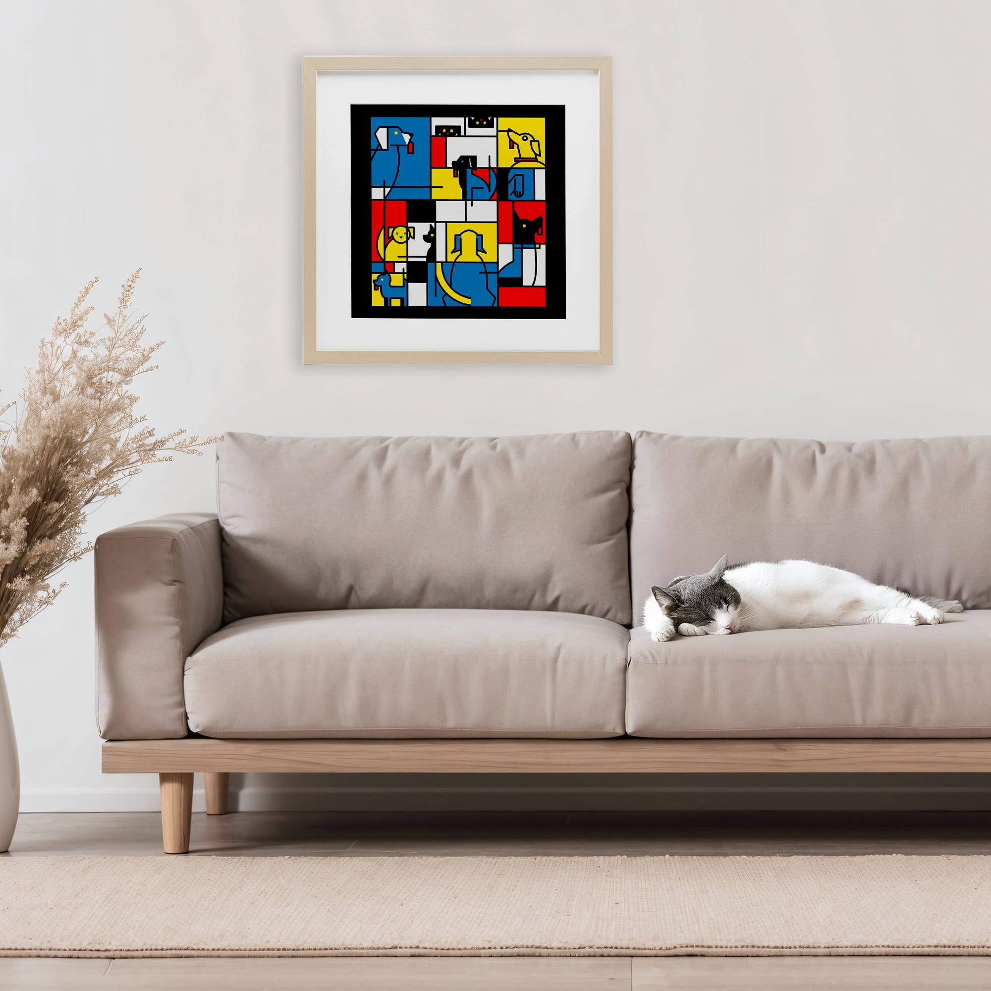 Stupell Industries Color Block Dogs Abstract Birch Framed Print Under Glass, design by Tobe Fonseca
