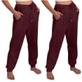 thumbnail image 2 of Women's Velvet Casual Trousers, Plus Size Pants, Thick Solid Color Sports Bottoms for Running Fitness, Lounge, Streetwear, Commuting Essentials | HAODEJW,Wine XL, 2 of 9