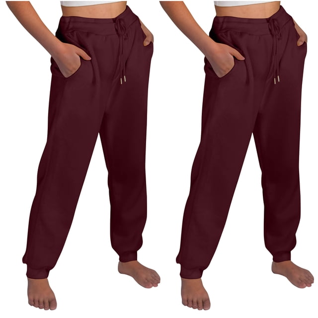 AherBiu 2PCS Joggers for Women Fleece Drawstring Solid Color Casual Sweatpants with Pockets Fall Winter Workout Gym Running Trousers