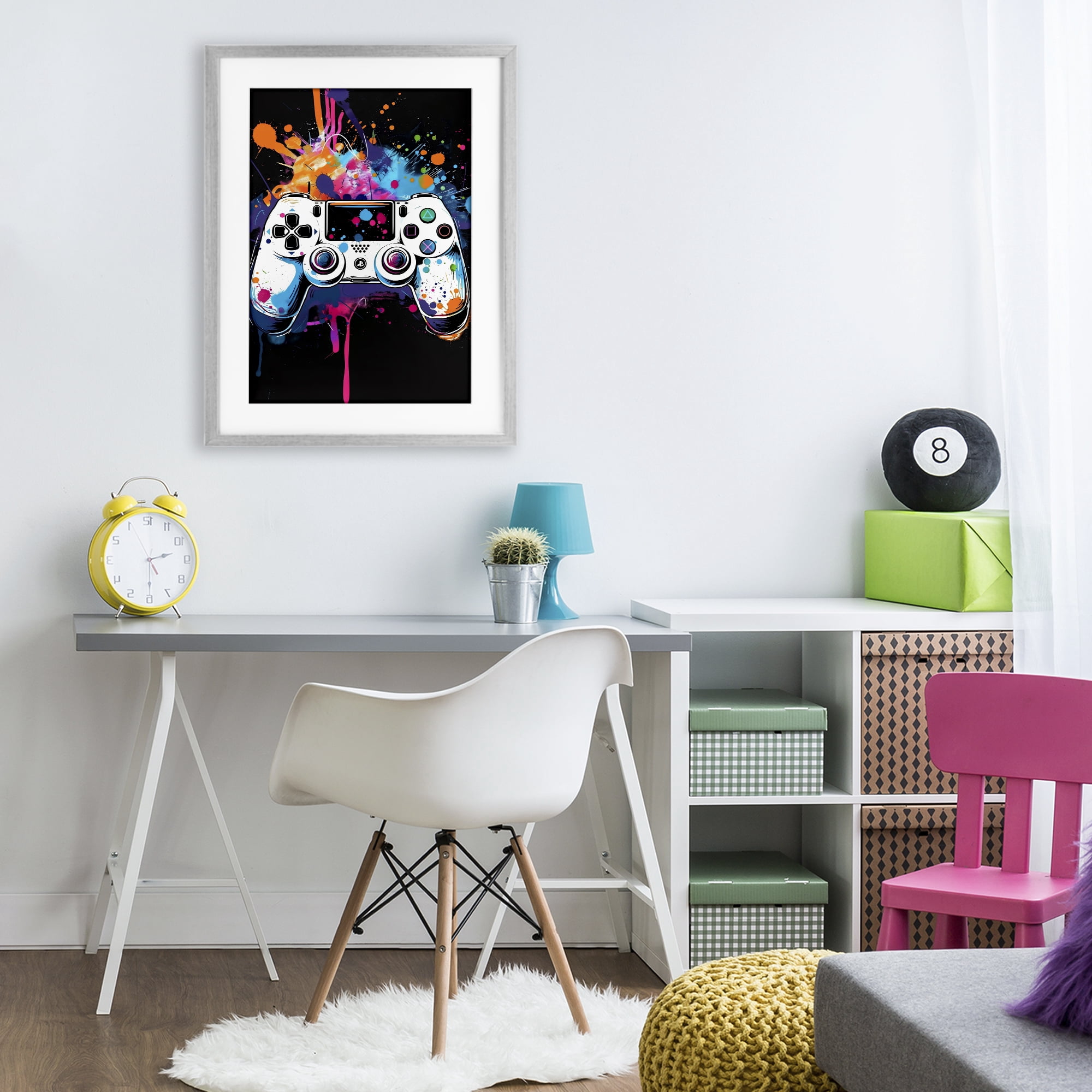 Stupell Industries Controller Contrast with Neon Splatter Gray Framed Print Under Glass, design by Creative Studio