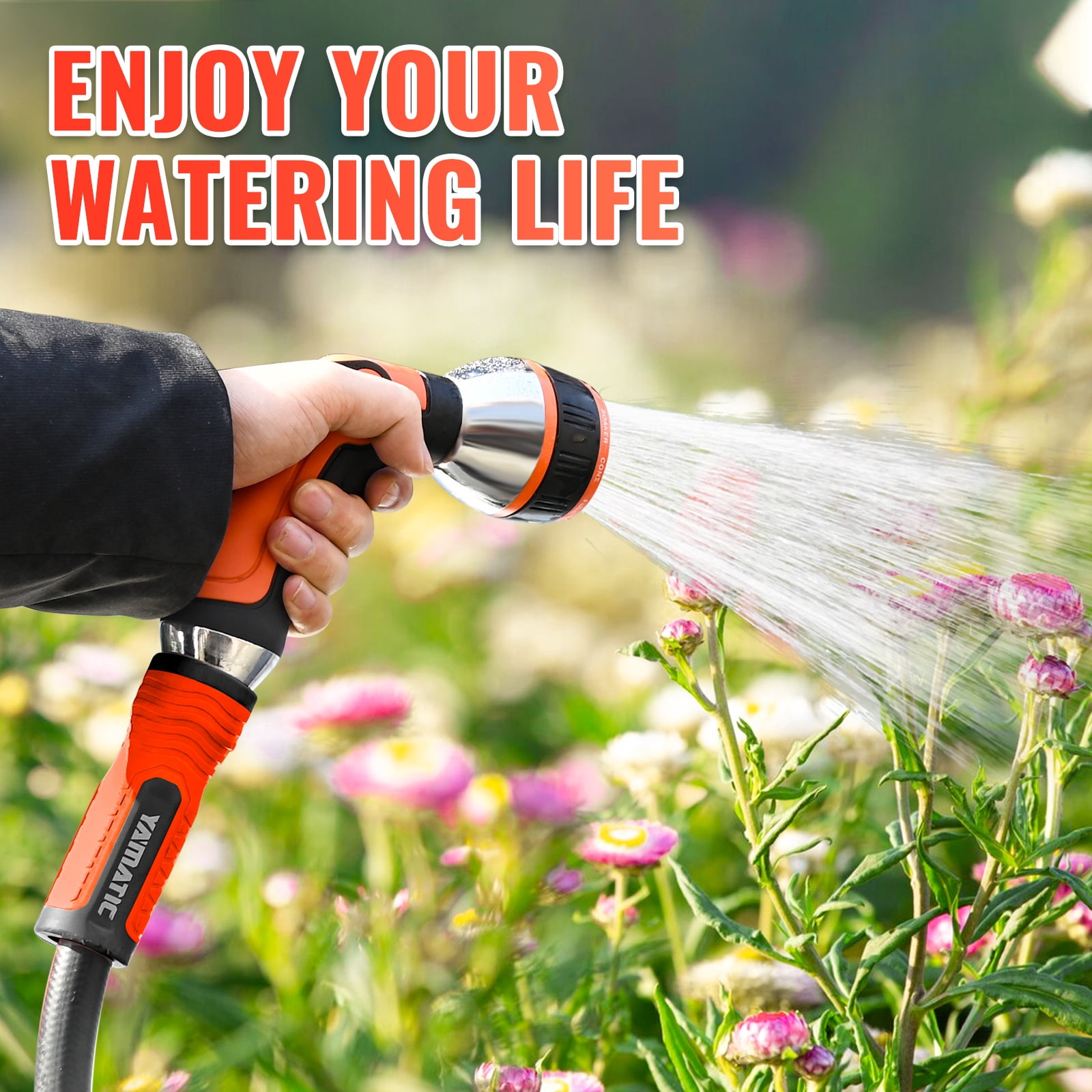 YAMATIC 30ft Garden Hose, 5/8" Leader, Brass Fittings, Leak Proof for Reel, Gardening, Car Wash