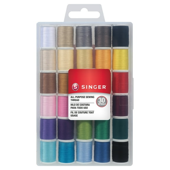 SINGER 30-Color Polyester Sewing Thread Set with Needles and Threader, 50 Yards Each
