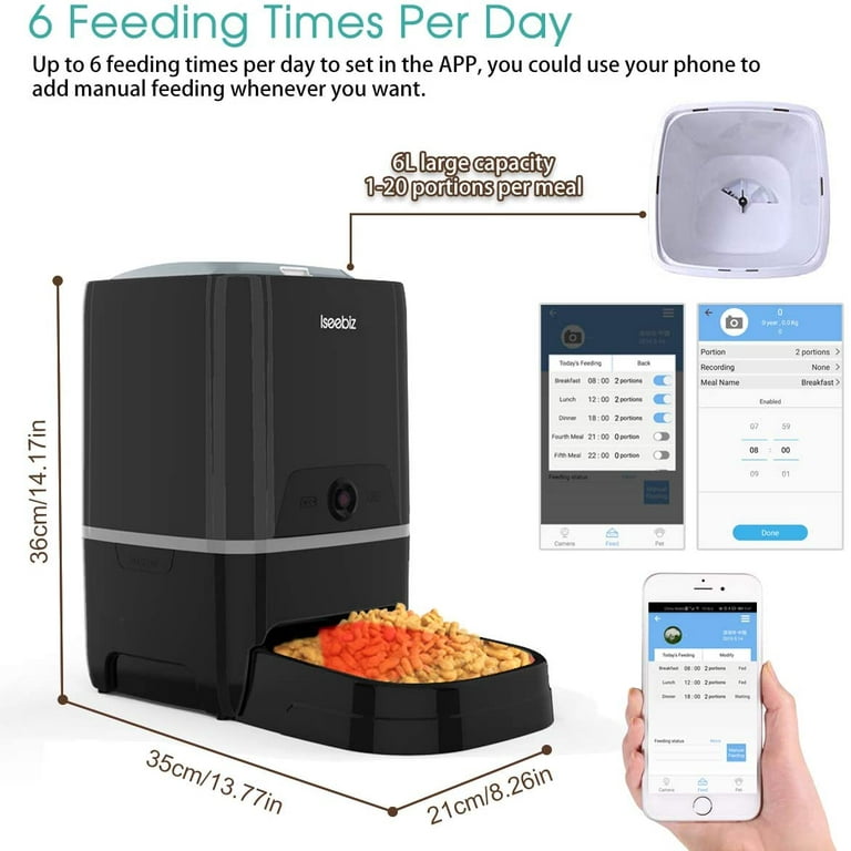 Tovendor Automatic Pet Feeder with 1080P Camera, 8L Large Food Dispenser  for pet and dog, 5G WiFi Connect 2-Way Audio APP Control Pet Timer Feeder