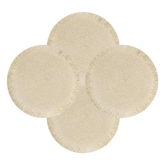 15inch Boho Placemats Set of 4 Fall Round Cotton Table Mats 2025 New Woven Washable Table Placemats for Fall Kitchen Dining Home Farmhouse Christmas Decoration ,Beige