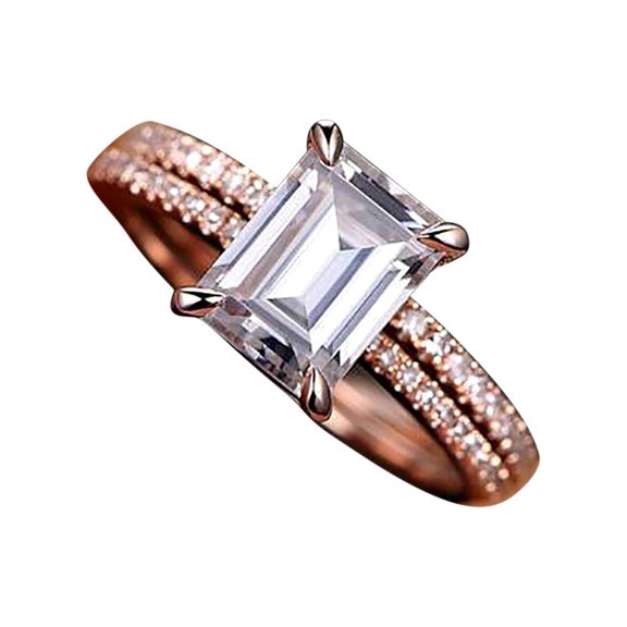 Vintage 2 Carat Emerald Cut Moissanite Diamond Halo Bridal Set In Rose Gold
