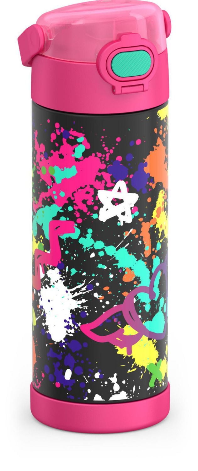Thermos Kids Stainless Steel Vacuum Insulated Funtainer Water Bottle with Spout Lid, 470 ml, Grafitti Pink