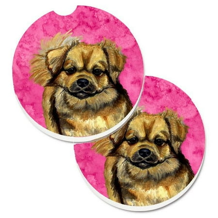 

Pink Tibetan Spaniel Set of 2 Cup Holder Car Coaster