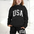 thumbnail image 2 of Girl Hooded Sweatshirt Set Letter Printed Long-Sleeve Girls' Active Sweatsuit Comforte Girls Clothes with Pocket,Black,6-7 Years, 2 of 6