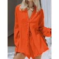 thumbnail image 5 of Women 2 Piece Outfits Long Sleeve Button Down Blouse and Shorts Sweatsuit Sets Orange XL, 5 of 9