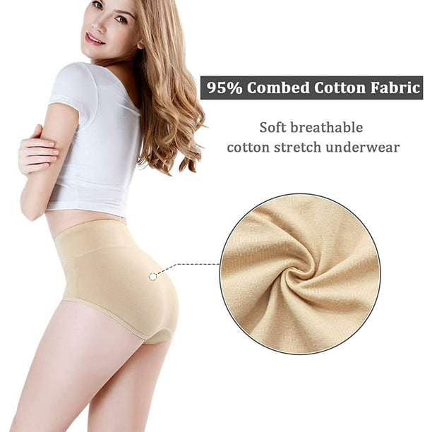 Women's High Waisted Cotton Briefs Underwear Ladies Comfortable Panties 5  Pack (Regular & Plus Size) 