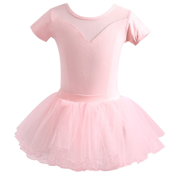 Pitauce Girls Leotard with Removable Tutu Skirt for Ballet Dance Gymnastics Short Sleeve Classic Bodysuit Basic Team Costumes