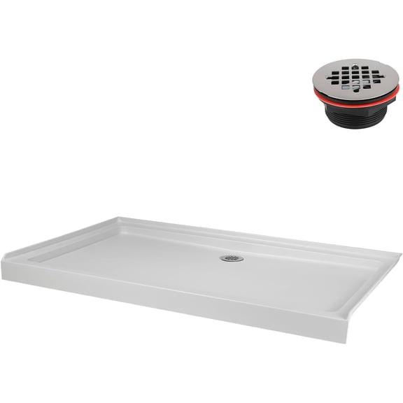 Streamline NTM-660-60WH-AL 60 in. x 36 in. Alcove Acrylic Shower Base in Matte White with Center Drain, Drain Included