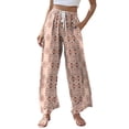 thumbnail image 2 of Wutalume Women's Casual Wide Leg Pants, Retro Floral Print Drawstring Waist with Pockets, Loose Flowy Bottoms for Spring and Summer Beach,Pink S, 2 of 6