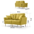 thumbnail image 6 of paproos Velvet 2-Seater Sofa, Yellow Loveseat with Gold Feet, Mid Century Modern 47.3 inch Square Arm Sofas Couches with 2 Bolster Pillows Included for Compact Bedroom, 6 of 6