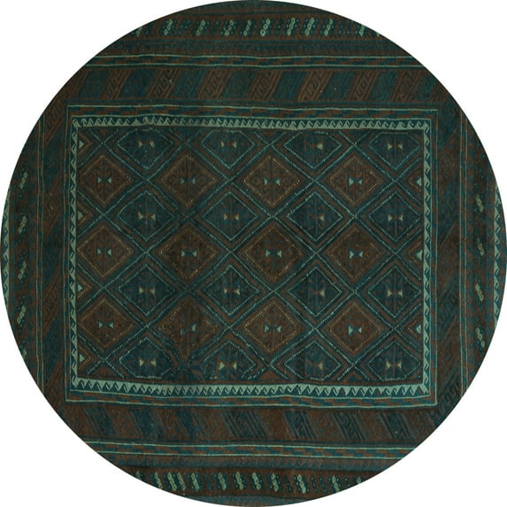 Ahgly Company Indoor Round Southwestern Turquoise Blue Country Area Rugs, 7' Round