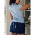 thumbnail image 2 of Women Y2K Lapel Cap‑Sleeve Button‑Down Crop Blouse, Ruched‑Front Tie‑Back Slim‑Fit Vintage Going‑Out Summer Top, 2 of 16