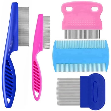 KAQISIMIL 5 Pack Flea Lice Comb,Stainless Steel Dog Cat Grooming Combs with Rounded Teeth,Double Sided Professional Pet Tear Stain Remover,Dematting Tool for Small, Ideal for all pet