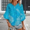 thumbnail image 3 of Icy Blue Icy Background Blueish Icy Women's V-Neck Blouse With 3/4 Ruffled Bell Sleeves Casual Top Ladies Blouses, 3 of 7
